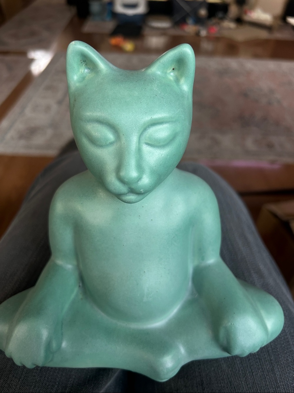 Turquoise Cat Meditation Statue - Pet Decor